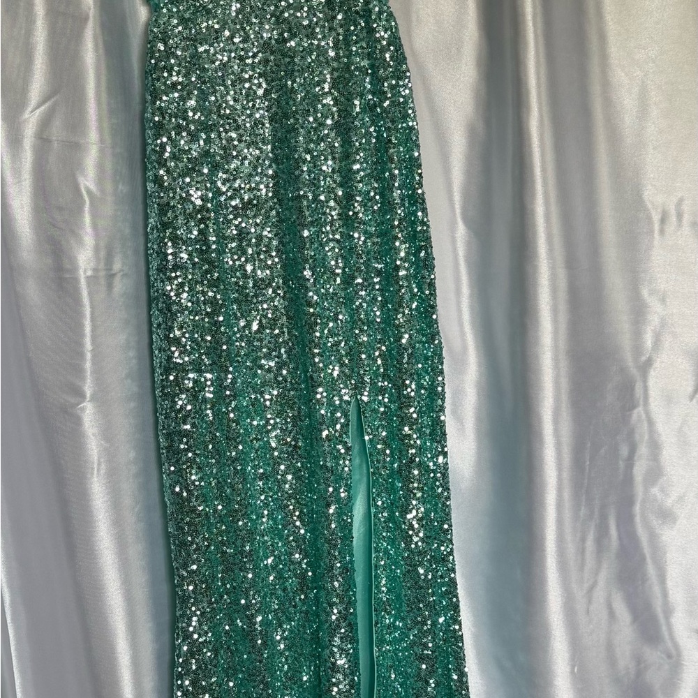 Camille La Vie Aqua Sequin Gown